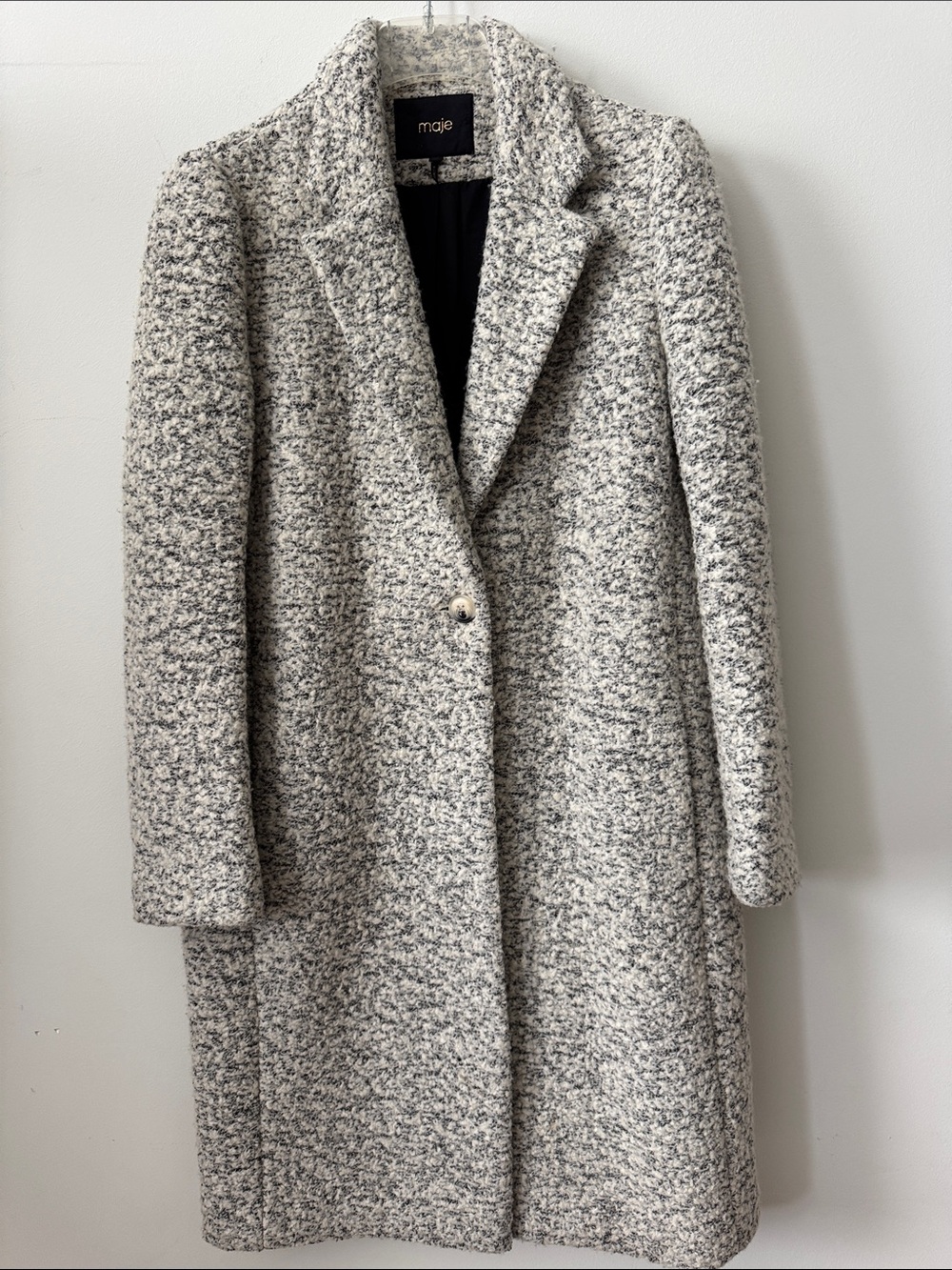 Maje Bouclé Wool-Blend Long Coat Size 38
